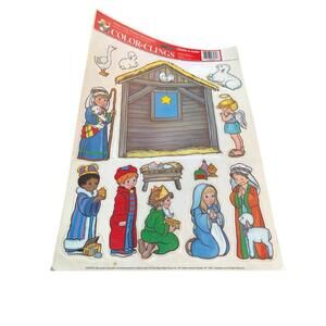 Vintage Color Clings Nativity Scene Christmas VTG Window Stickers Static Church